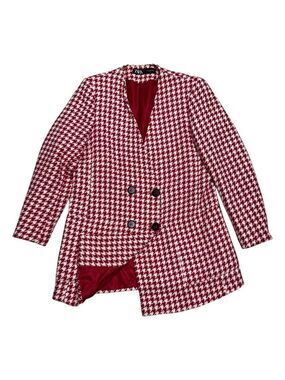 ZARA Houndstooth Blazer Red Designer Business Casual Jacket Womens Large